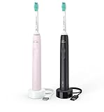 Philips Sonicare 3100 elektrische Zahnbürste, Schallzahnbürste, Andruckkontrolle und Timer, Sugar Rose und Schwarz, Zweierpack, Modell HX3675/15